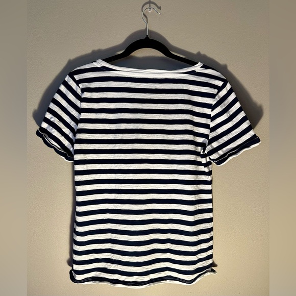 EUC Talbots Dark Navy & White Stripe Shirt w/ Red Palm Trees - women’s medium - Picture 4 of 5